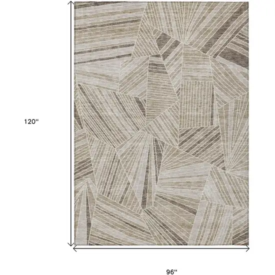Beige Brown And Ivory Geometric Washable Indoor Outdoor Area Rug Photo 3