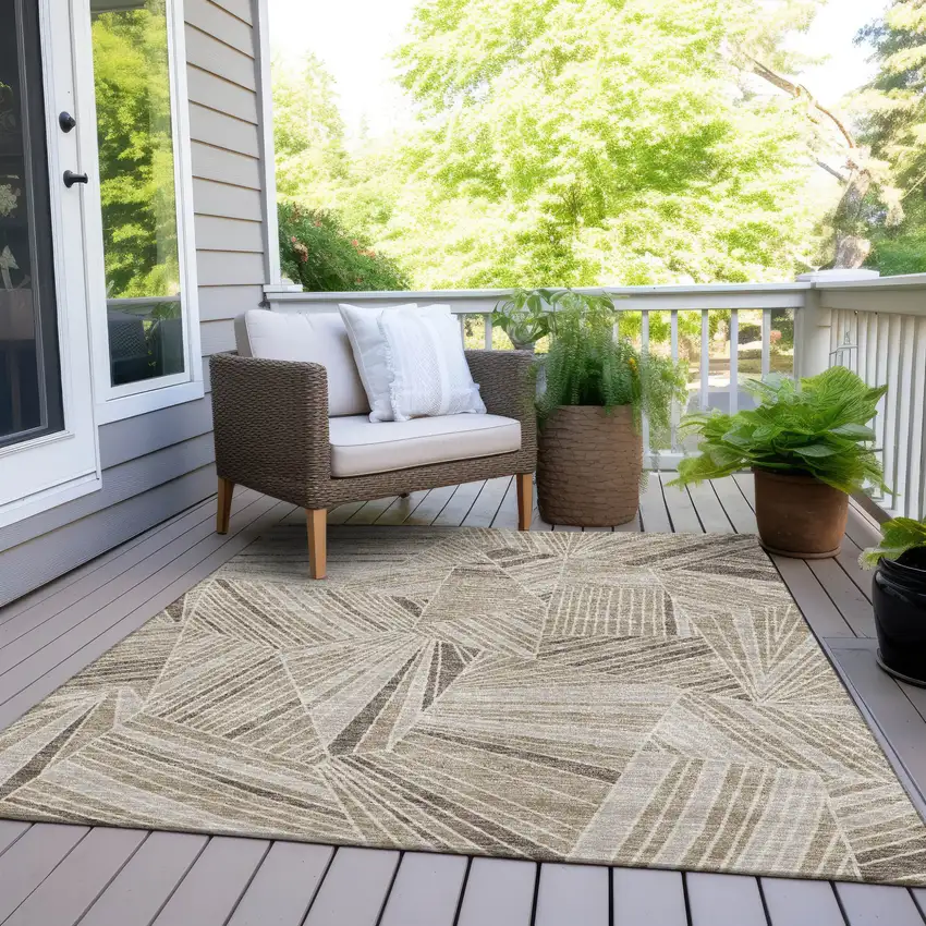 Beige Brown And Ivory Geometric Washable Indoor Outdoor Area Rug Photo 9