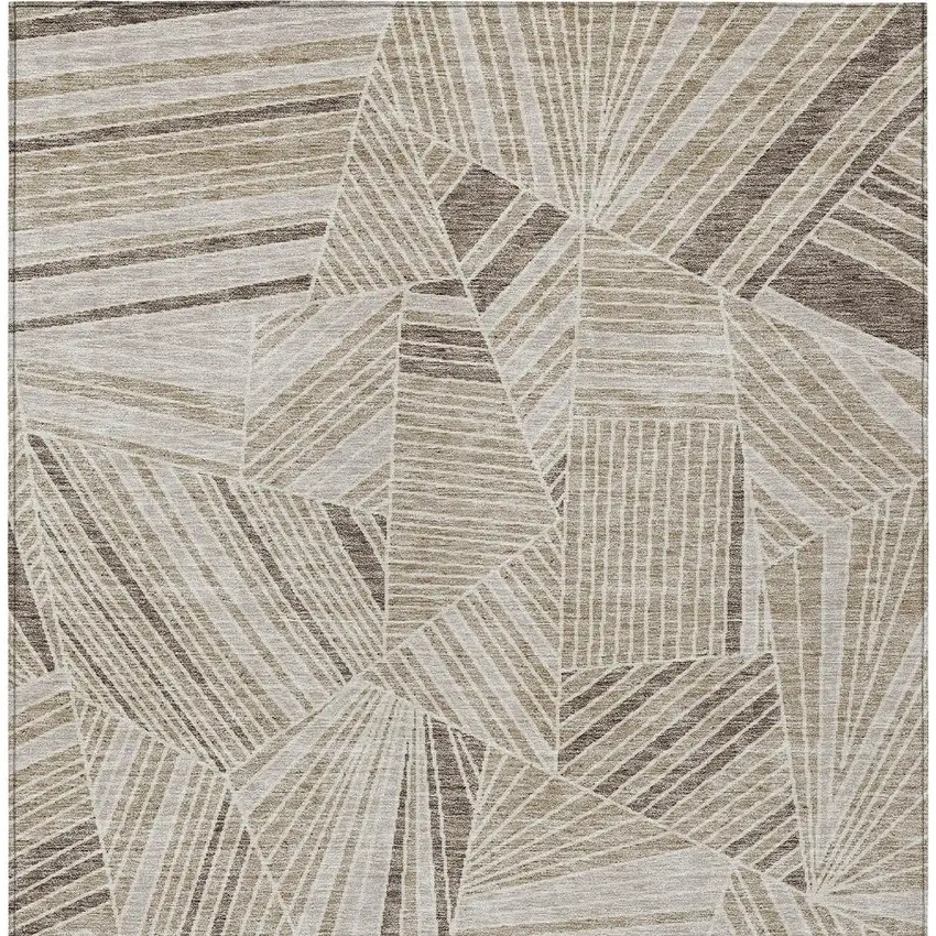 Beige Brown And Ivory Geometric Washable Indoor Outdoor Area Rug Photo 7