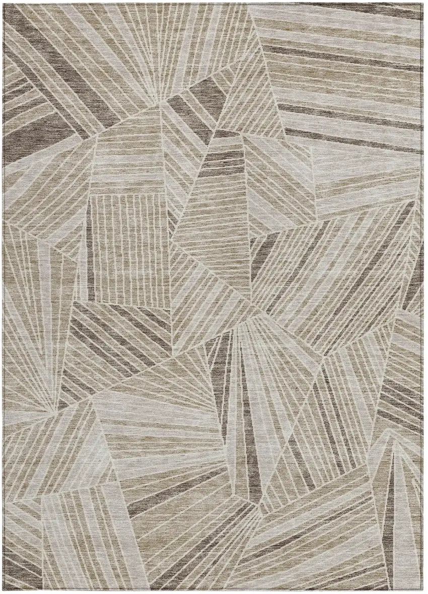 Beige Brown And Ivory Geometric Washable Indoor Outdoor Area Rug Photo 8