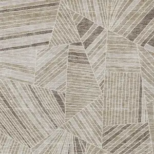 Photo of Beige Brown And Ivory Geometric Washable Indoor Outdoor Area Rug