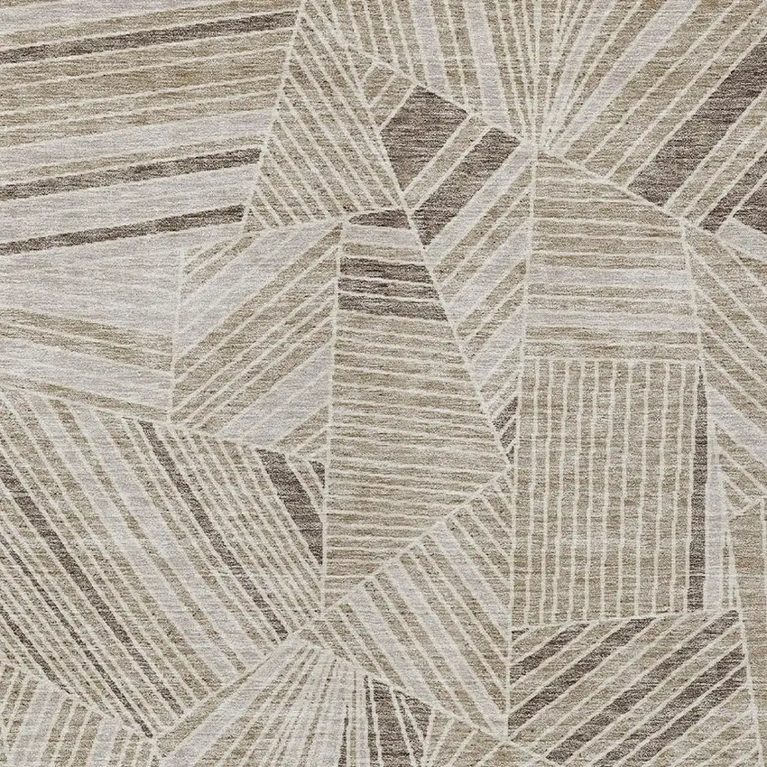 Beige Brown And Ivory Geometric Washable Indoor Outdoor Area Rug Photo 7
