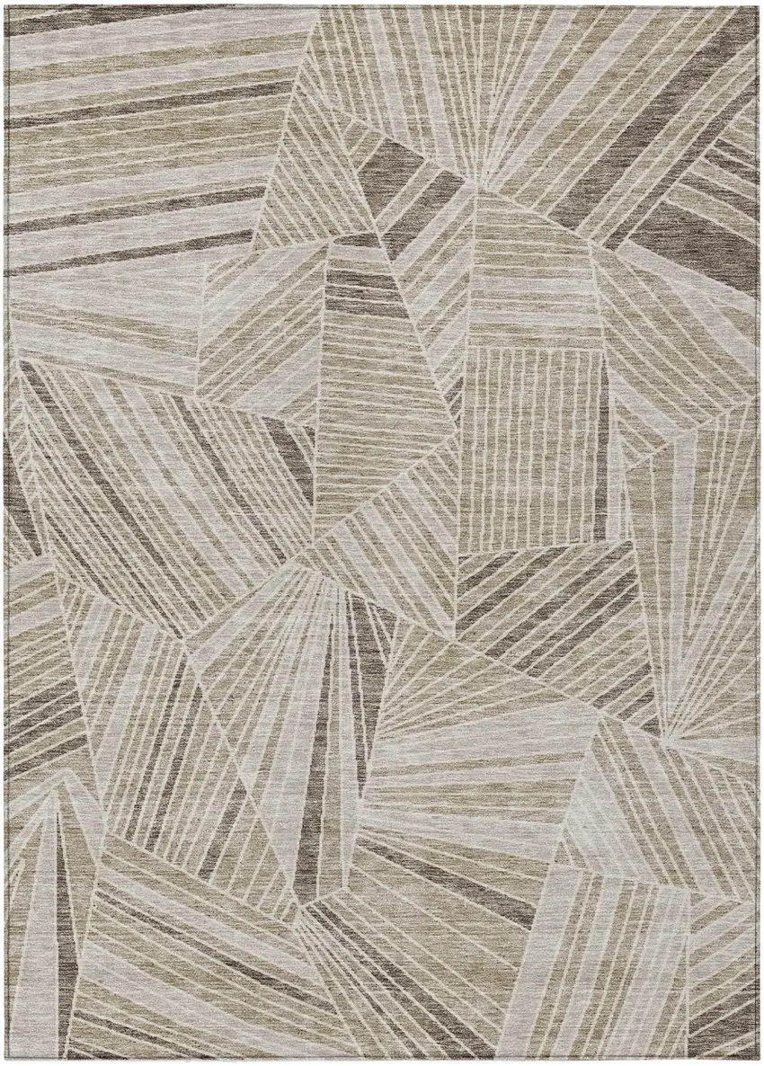 Beige Brown And Ivory Geometric Washable Indoor Outdoor Area Rug Photo 2