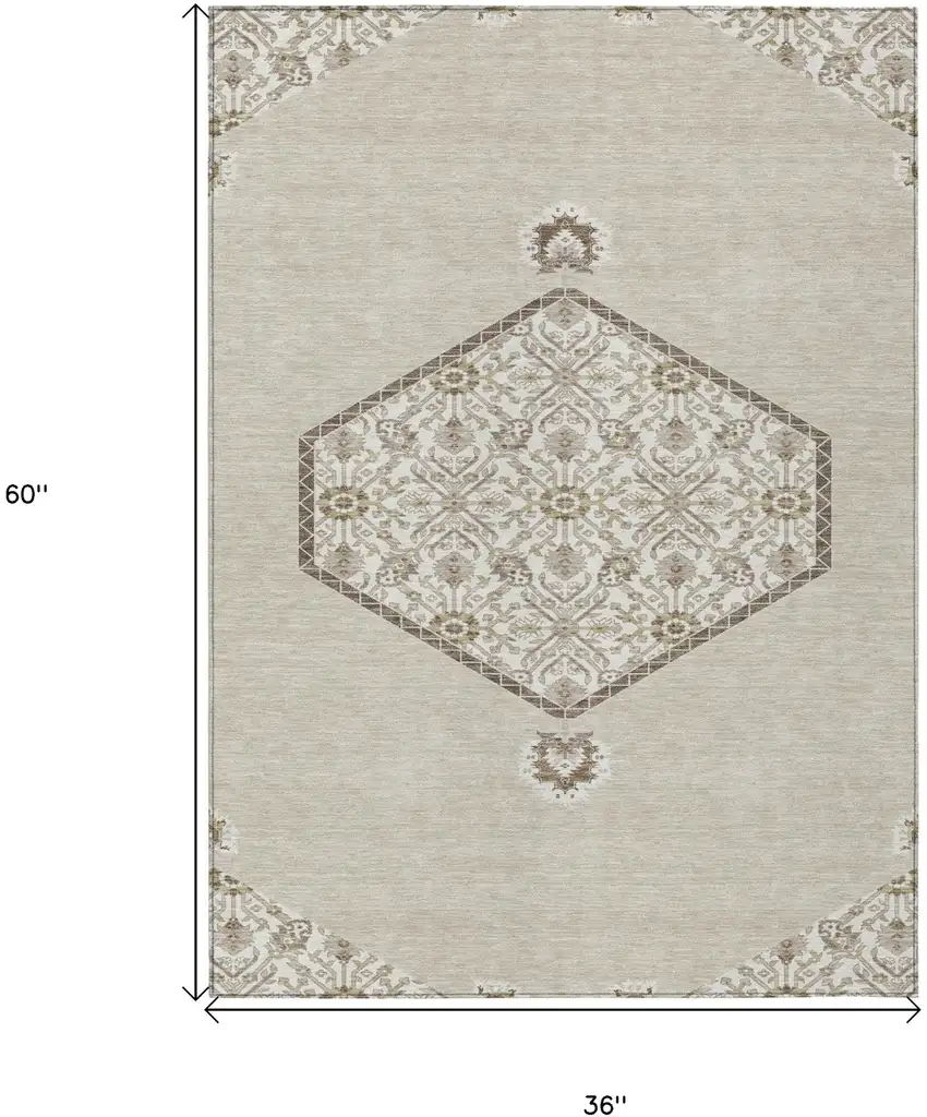Beige Brown And Ivory Oriental Washable Indoor Outdoor Area Rug Photo 3
