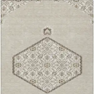 Photo of Beige Brown And Ivory Oriental Washable Indoor Outdoor Area Rug