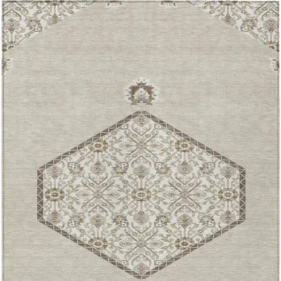 Beige Brown And Ivory Oriental Washable Indoor Outdoor Area Rug Photo 5