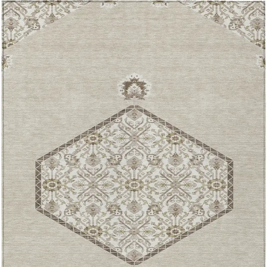 Beige Brown And Ivory Oriental Washable Indoor Outdoor Area Rug Photo 5