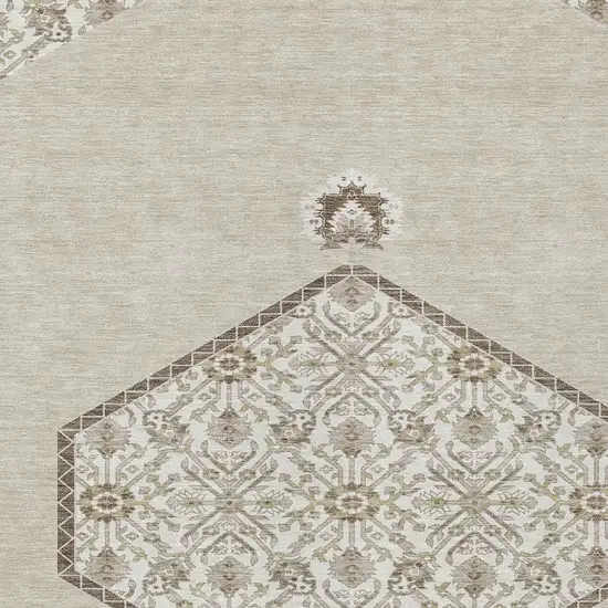 Beige Brown And Ivory Oriental Washable Indoor Outdoor Area Rug Photo 4