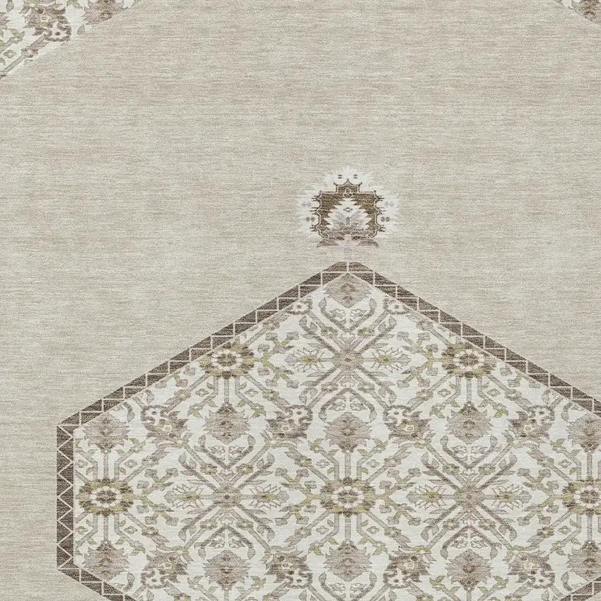 Beige Brown And Ivory Oriental Washable Indoor Outdoor Area Rug Photo 4
