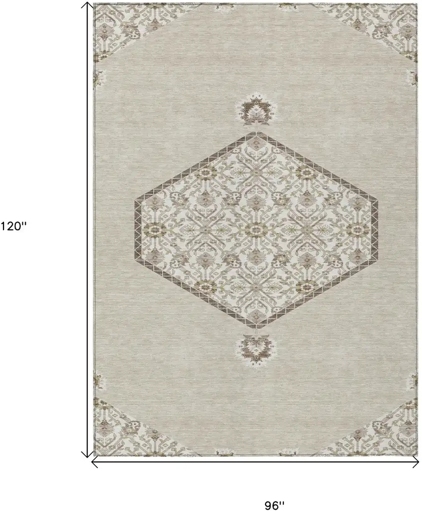 Beige Brown And Ivory Oriental Washable Indoor Outdoor Area Rug Photo 3