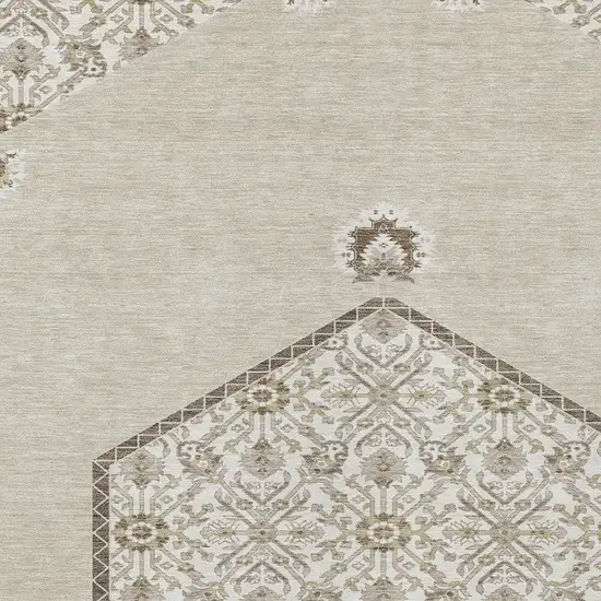 Beige Brown And Ivory Oriental Washable Indoor Outdoor Area Rug Photo 5