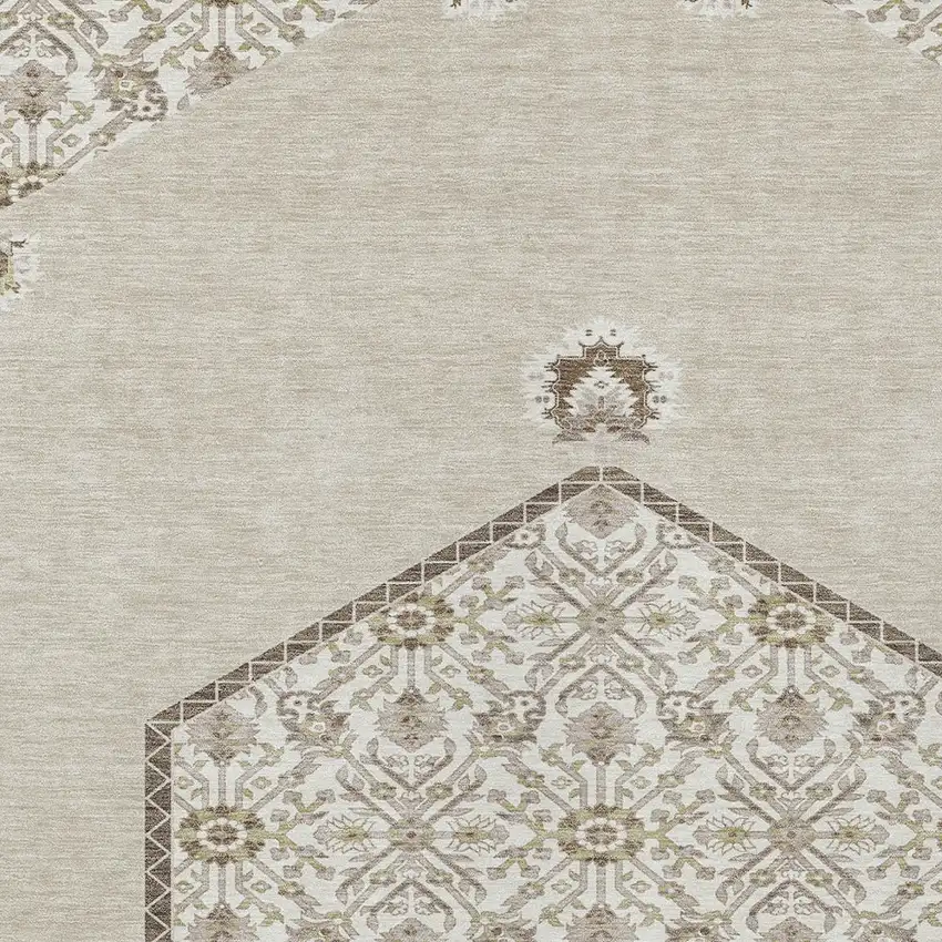 Beige Brown And Ivory Oriental Washable Indoor Outdoor Area Rug Photo 5