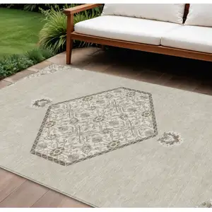 Photo of Beige Brown And Ivory Oriental Washable Indoor Outdoor Area Rug