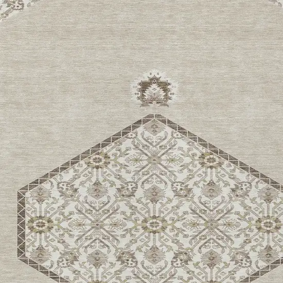 Beige Brown And Ivory Oriental Washable Indoor Outdoor Area Rug Photo 5