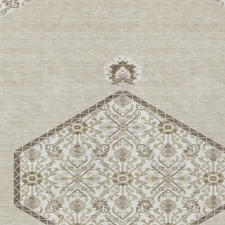 Beige Brown And Ivory Oriental Washable Indoor Outdoor Area Rug Photo 5