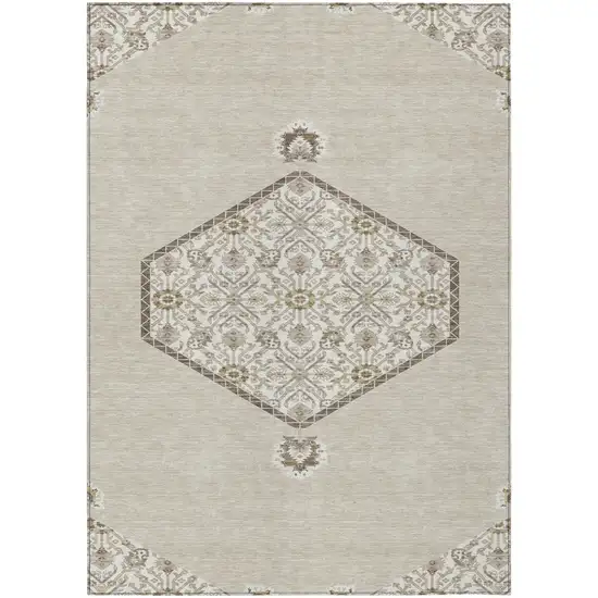 Beige Brown And Ivory Oriental Washable Indoor Outdoor Area Rug Photo 2