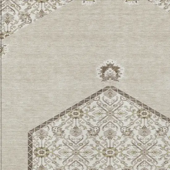 Beige Brown And Ivory Oriental Washable Indoor Outdoor Area Rug Photo 5