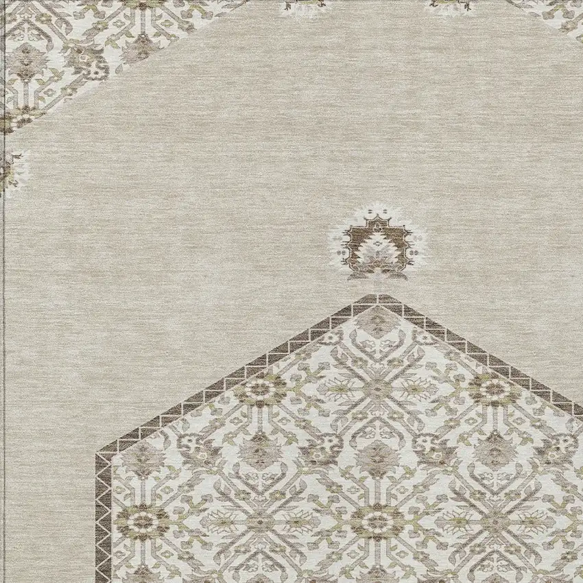 Beige Brown And Ivory Oriental Washable Indoor Outdoor Area Rug Photo 5