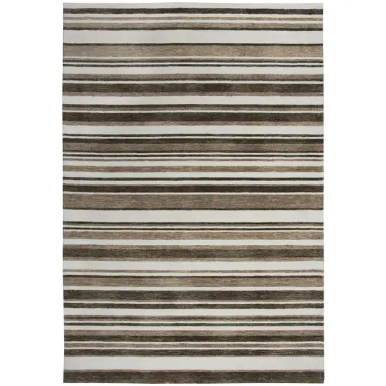Beige Brown And Ivory Striped Hand Tufted Area Rug Photo 1