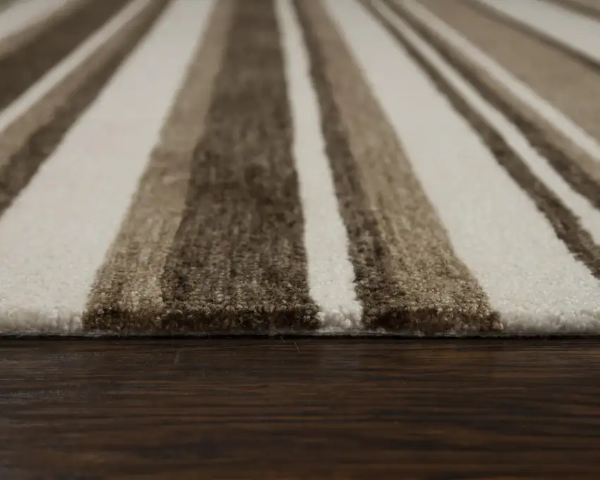 Beige Brown And Ivory Striped Hand Tufted Area Rug Photo 5