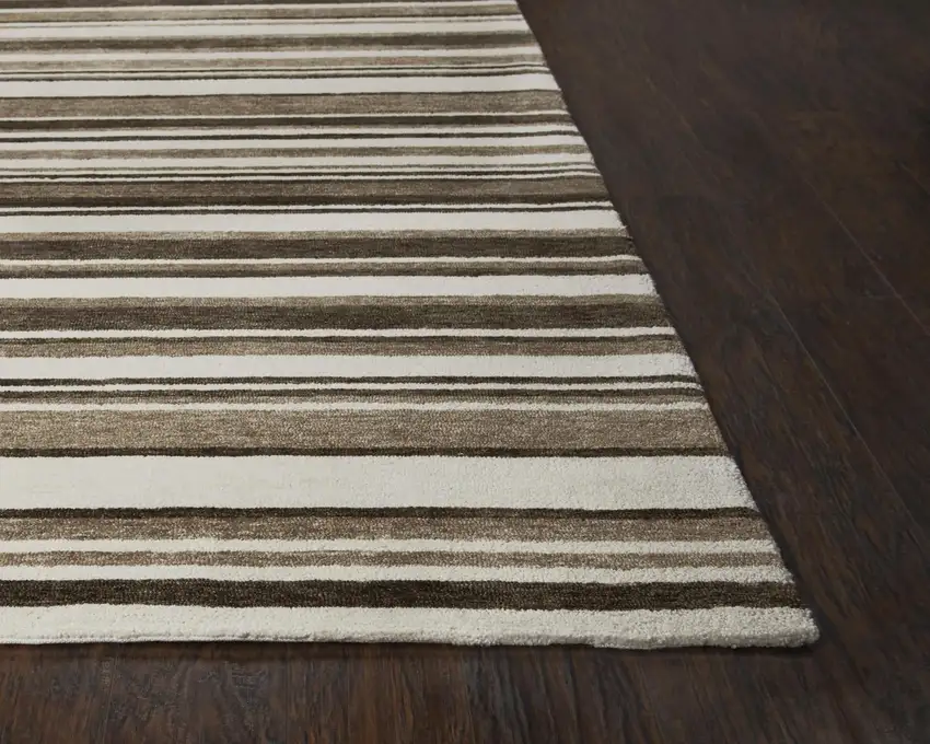 Beige Brown And Ivory Striped Hand Tufted Area Rug Photo 2