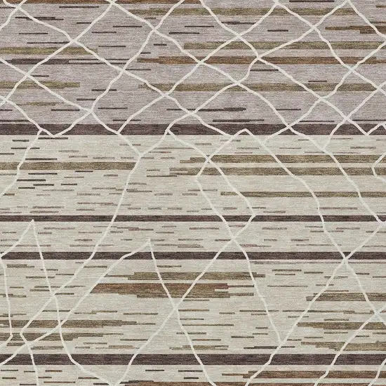 Beige Brown And Ivory Striped Washable Indoor Outdoor Area Rug Photo 7