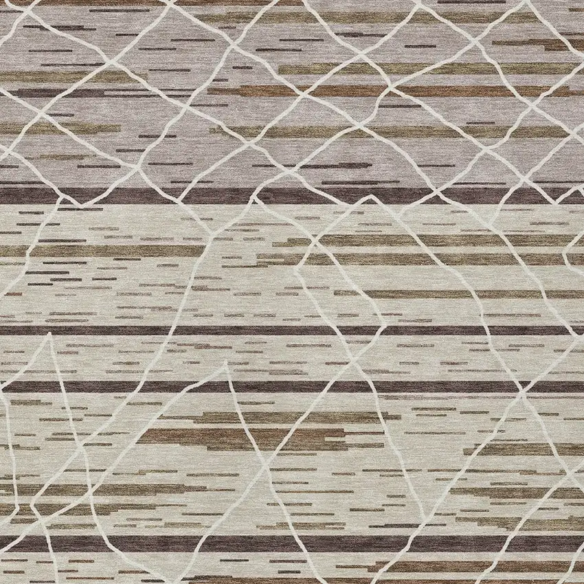 Beige Brown And Ivory Striped Washable Indoor Outdoor Area Rug Photo 7