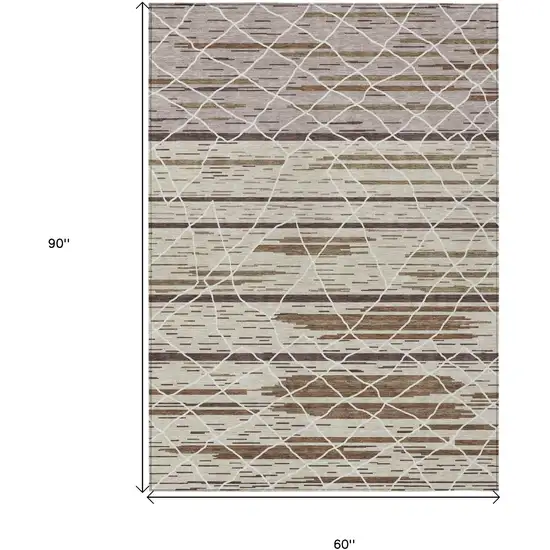 Beige Brown And Ivory Striped Washable Indoor Outdoor Area Rug Photo 3