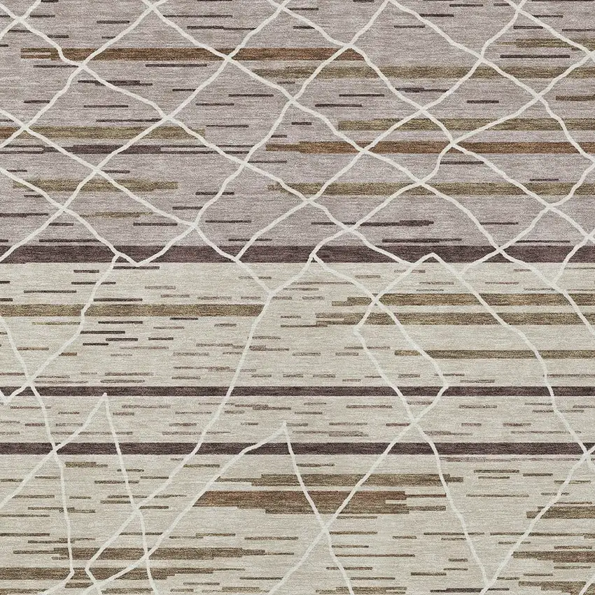 Beige Brown And Ivory Striped Washable Indoor Outdoor Area Rug Photo 7