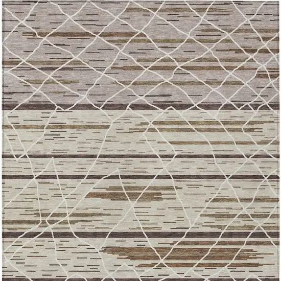 Beige Brown And Ivory Striped Washable Indoor Outdoor Area Rug Photo 8