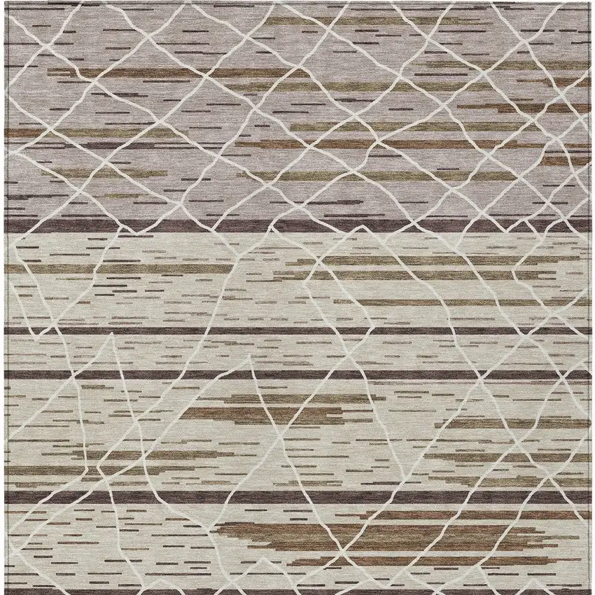 Beige Brown And Ivory Striped Washable Indoor Outdoor Area Rug Photo 8
