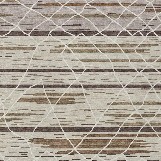 Beige Brown And Ivory Striped Washable Indoor Outdoor Area Rug Photo 7