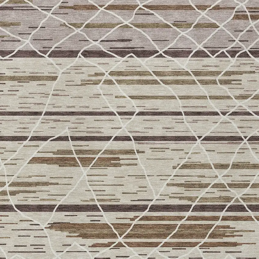Beige Brown And Ivory Striped Washable Indoor Outdoor Area Rug Photo 7