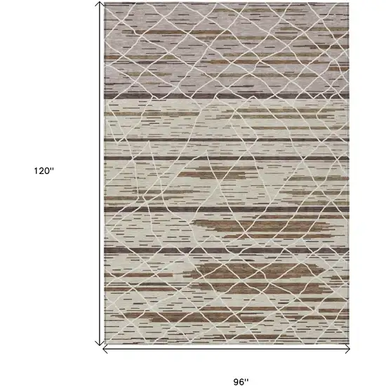 Beige Brown And Ivory Striped Washable Indoor Outdoor Area Rug Photo 3