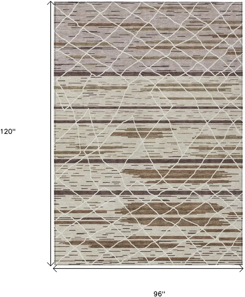 Beige Brown And Ivory Striped Washable Indoor Outdoor Area Rug Photo 3