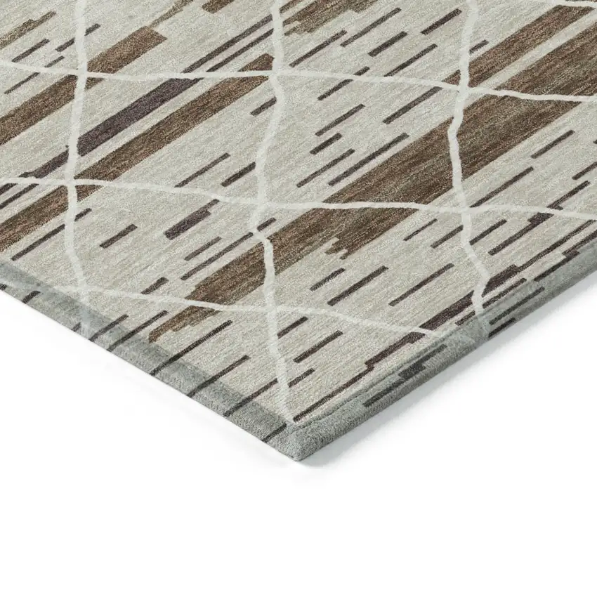 Beige Brown And Ivory Striped Washable Indoor Outdoor Area Rug Photo 5