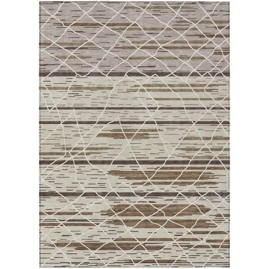 Beige Brown And Ivory Striped Washable Indoor Outdoor Area Rug Photo 2