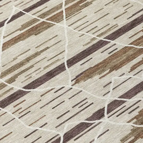 Beige Brown And Ivory Striped Washable Indoor Outdoor Area Rug Photo 6