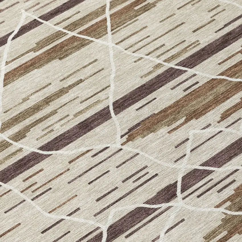 Beige Brown And Ivory Striped Washable Indoor Outdoor Area Rug Photo 6