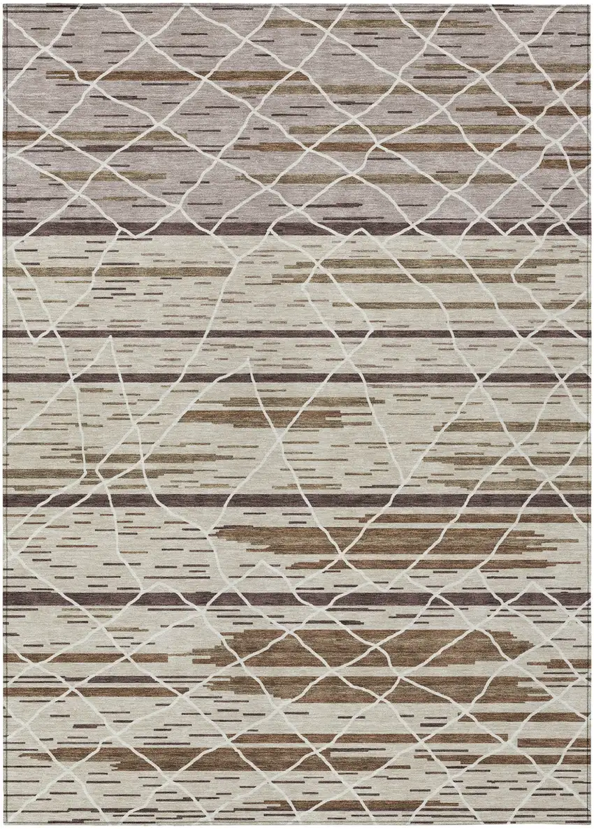 Beige Brown And Ivory Striped Washable Indoor Outdoor Area Rug Photo 2