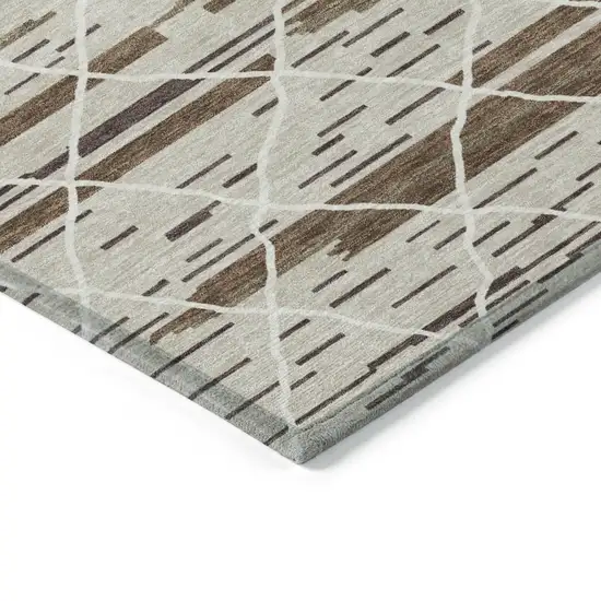 Beige Brown And Ivory Striped Washable Indoor Outdoor Area Rug Photo 5
