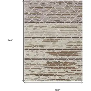 Photo of Beige Brown And Ivory Striped Washable Indoor Outdoor Area Rug