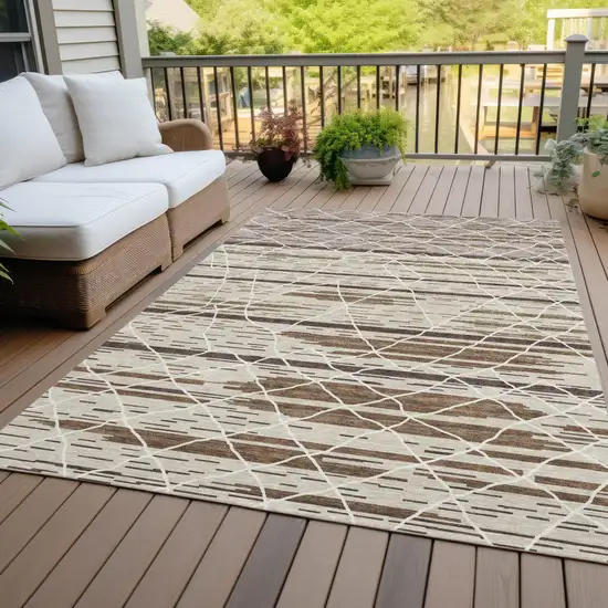 Beige Brown And Ivory Striped Washable Indoor Outdoor Area Rug Photo 9