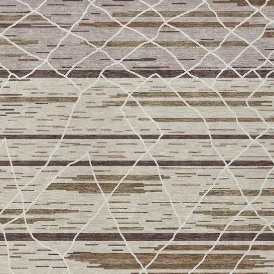 Beige Brown And Ivory Striped Washable Indoor Outdoor Area Rug Photo 7
