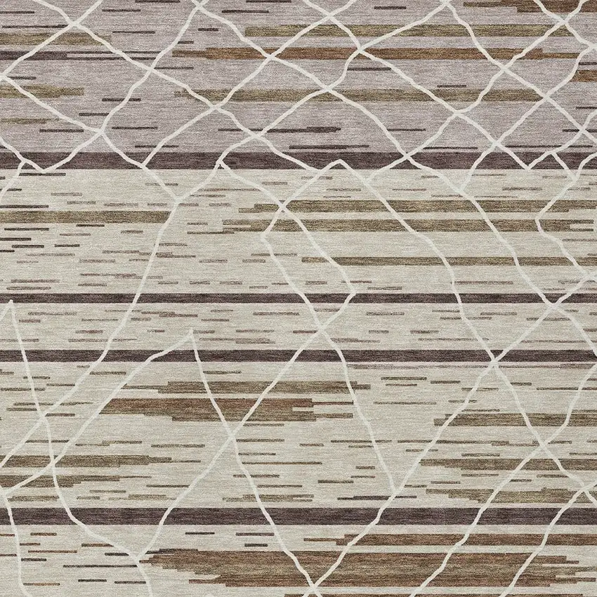 Beige Brown And Ivory Striped Washable Indoor Outdoor Area Rug Photo 7