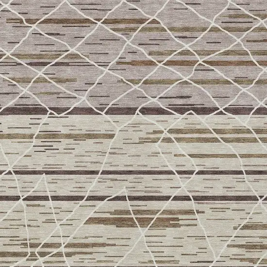 Beige Brown And Ivory Striped Washable Indoor Outdoor Area Rug Photo 7
