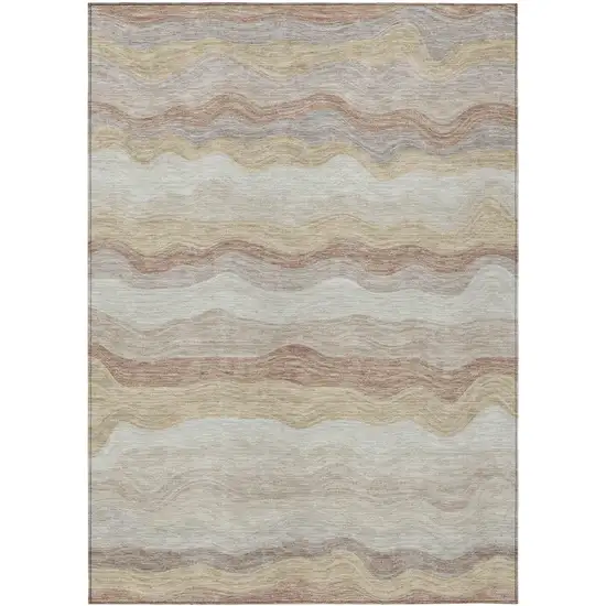 Beige Brown And Ivory Striped Washable Indoor Outdoor Area Rug Photo 8