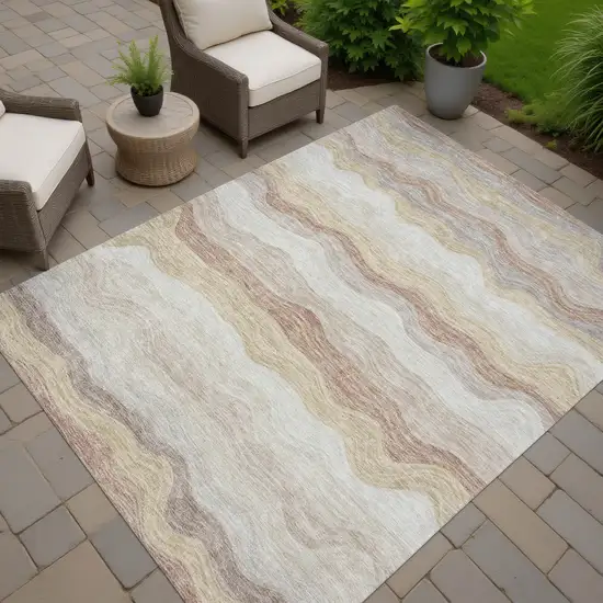 Beige Brown And Ivory Striped Washable Indoor Outdoor Area Rug Photo 6