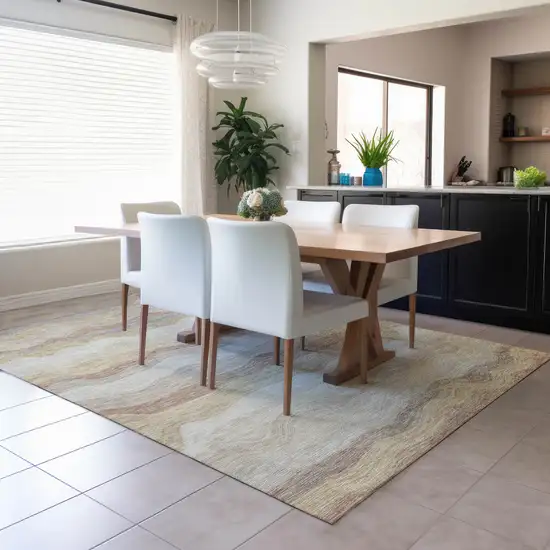 Beige Brown And Ivory Striped Washable Indoor Outdoor Area Rug Photo 5