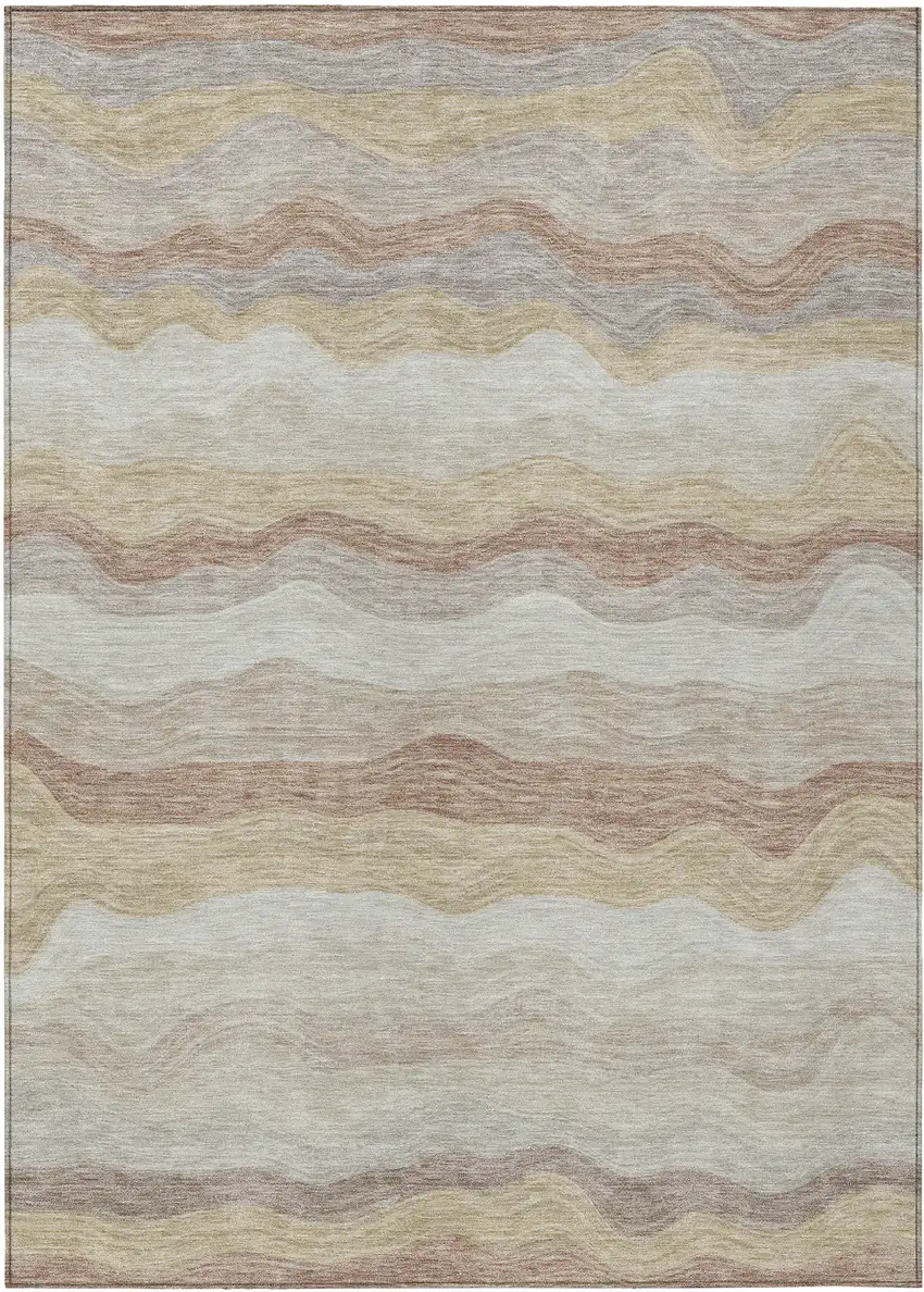 Beige Brown And Ivory Striped Washable Indoor Outdoor Area Rug Photo 7